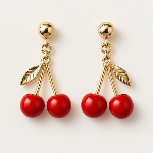 Zara Jewelry - ⚜️🍒 Elegant Gold and Red Cherry Drop Earrings
